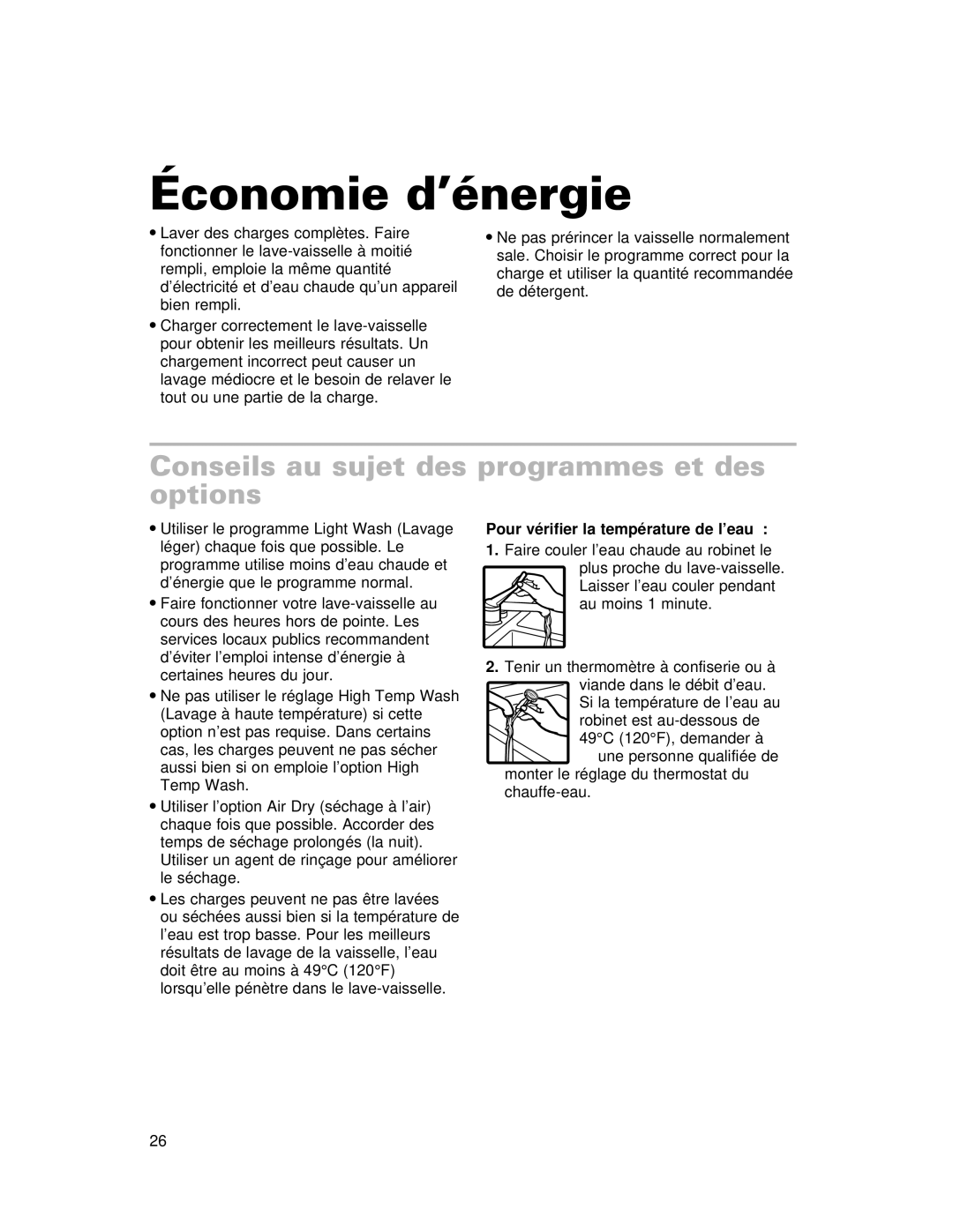 Whirlpool 910 Series warranty Économie d’énergie, Conseils au sujet des programmes et des options 