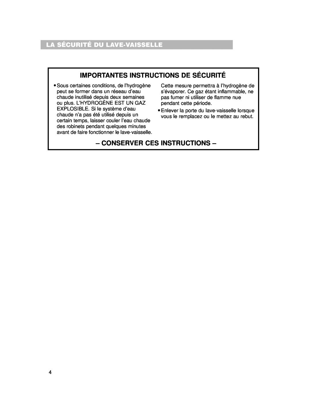 Whirlpool 910 Series La Sécurité Du Lave-Vaisselle, Importantes Instructions De Sécurité, Conserver Ces Instructions 