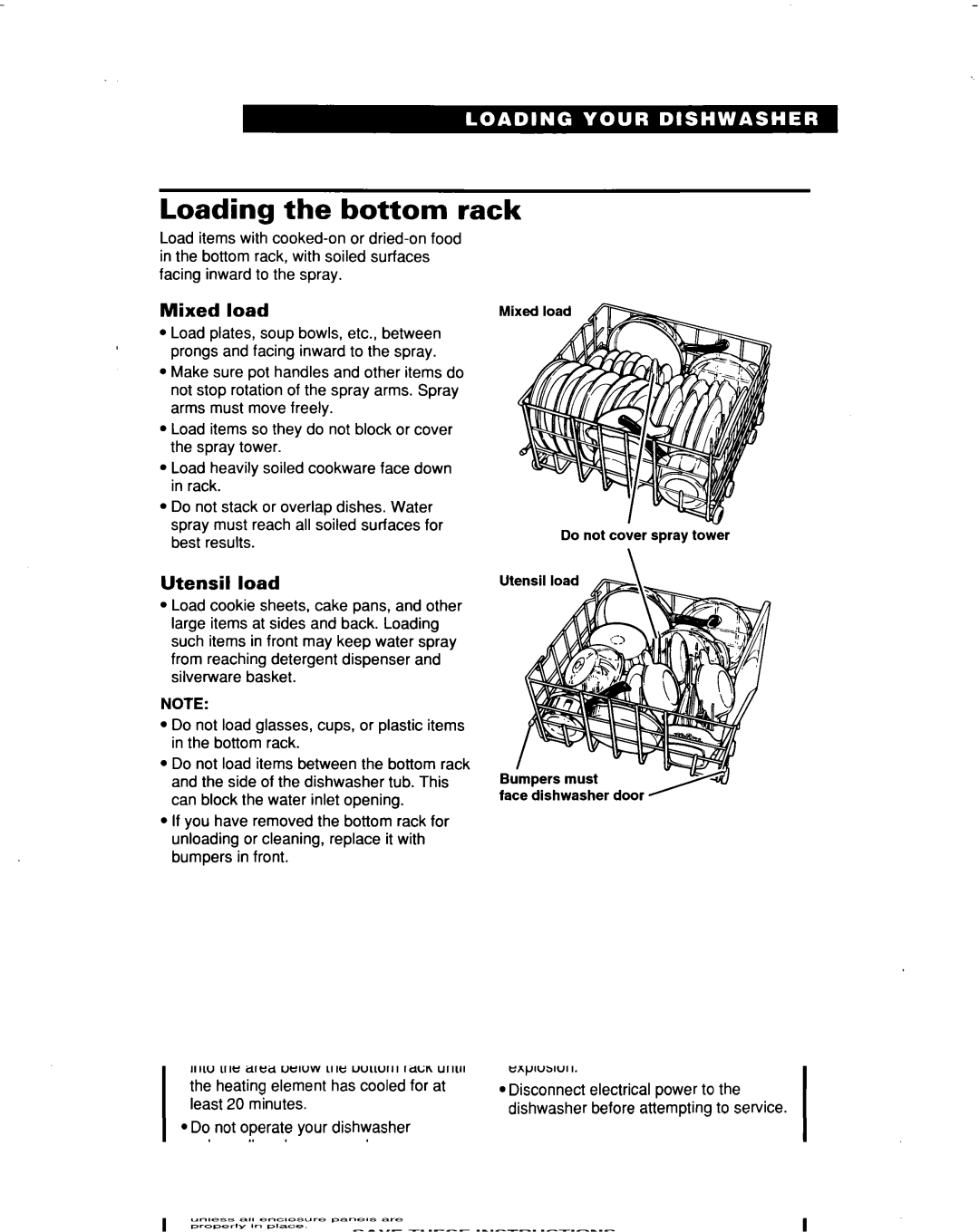 Whirlpool 915 warranty Loading the bottom rack, Mixed load, Utensil load 