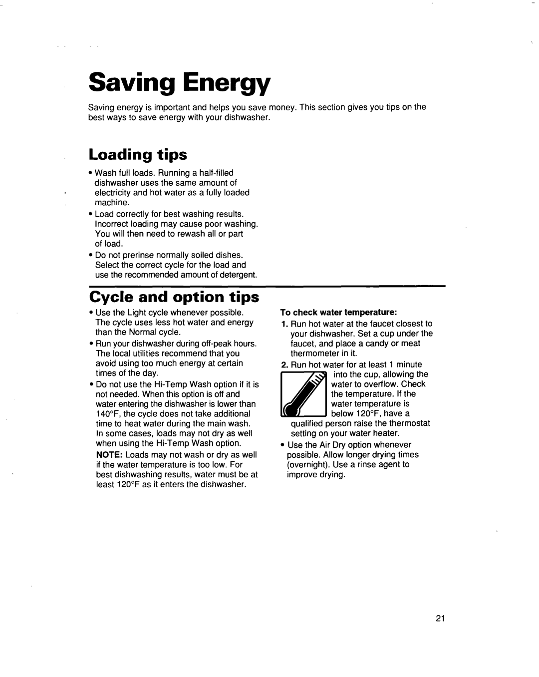 Whirlpool 915 warranty Saving Energy, Loading tips, Cycle and option tips 