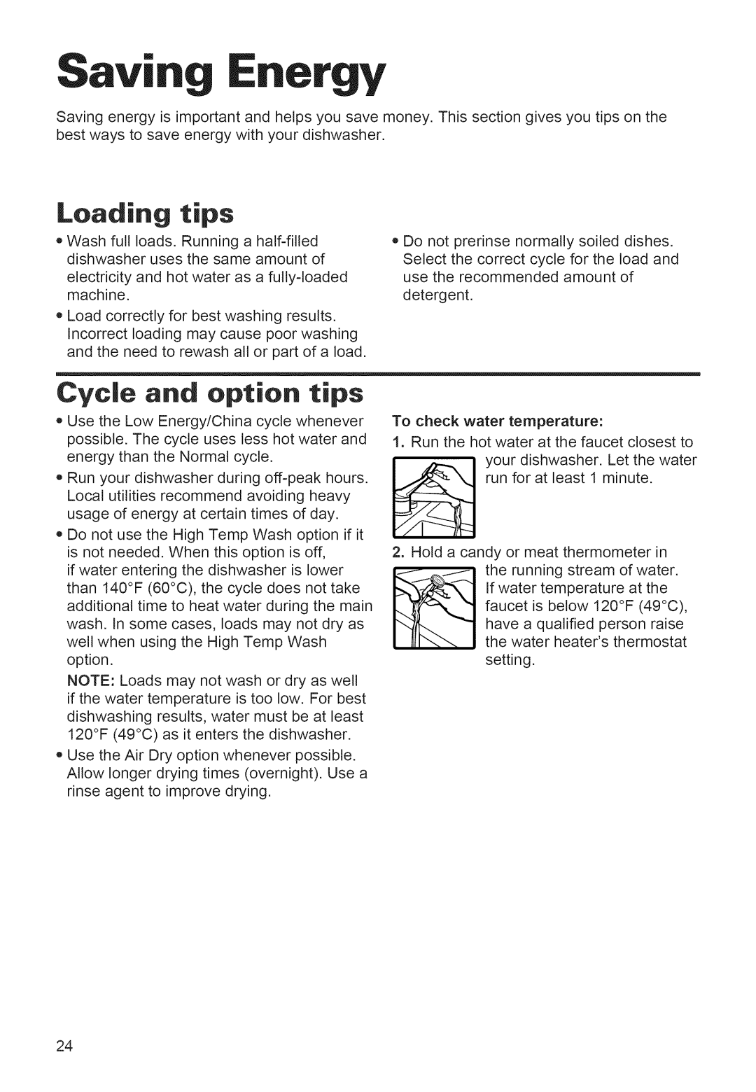 Whirlpool 920 warranty Saving Energy, Loading tips, Cycle and option tips 