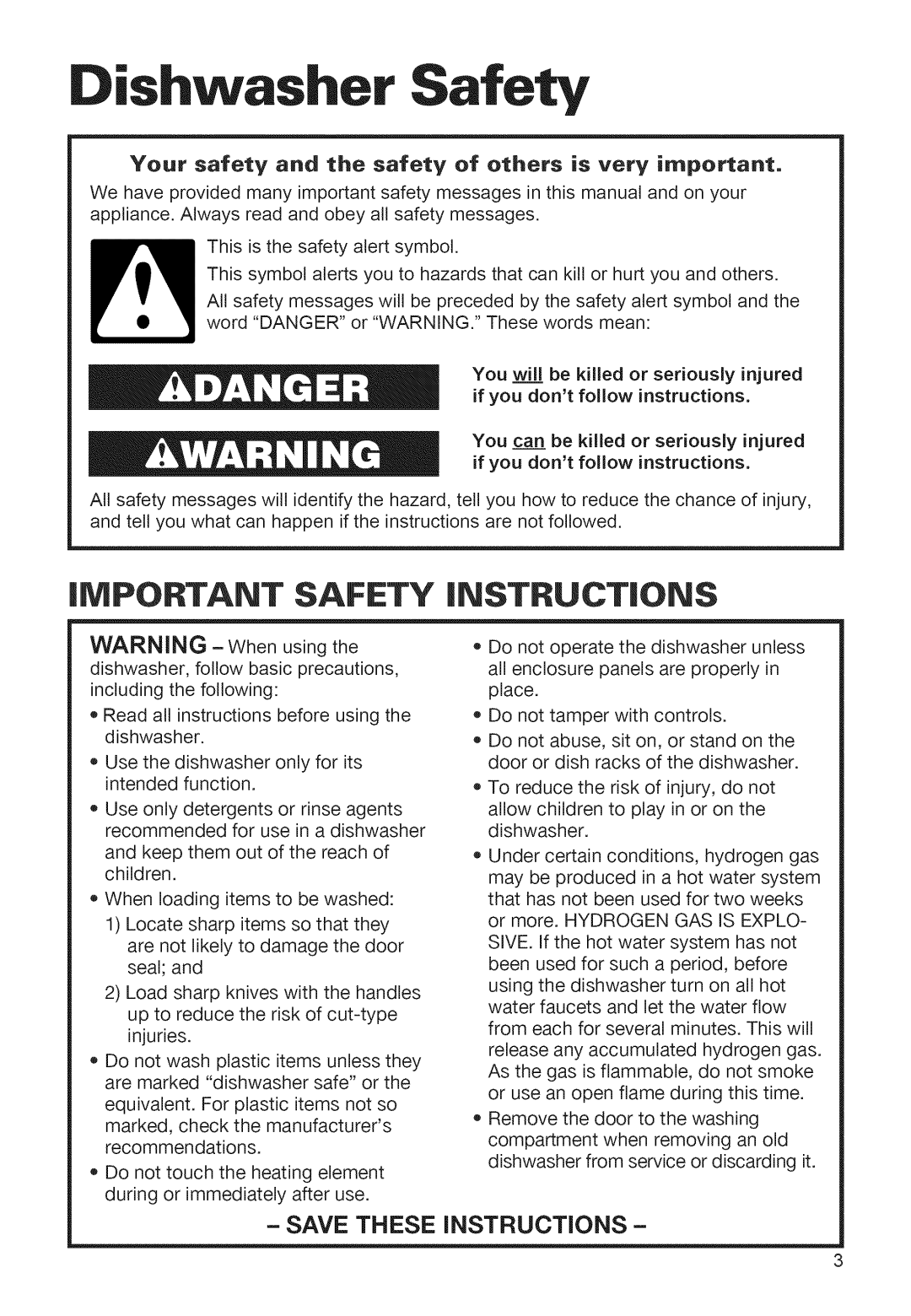 Whirlpool 920 warranty Dishwasher Safety, Your safety and the safety of others is very important 