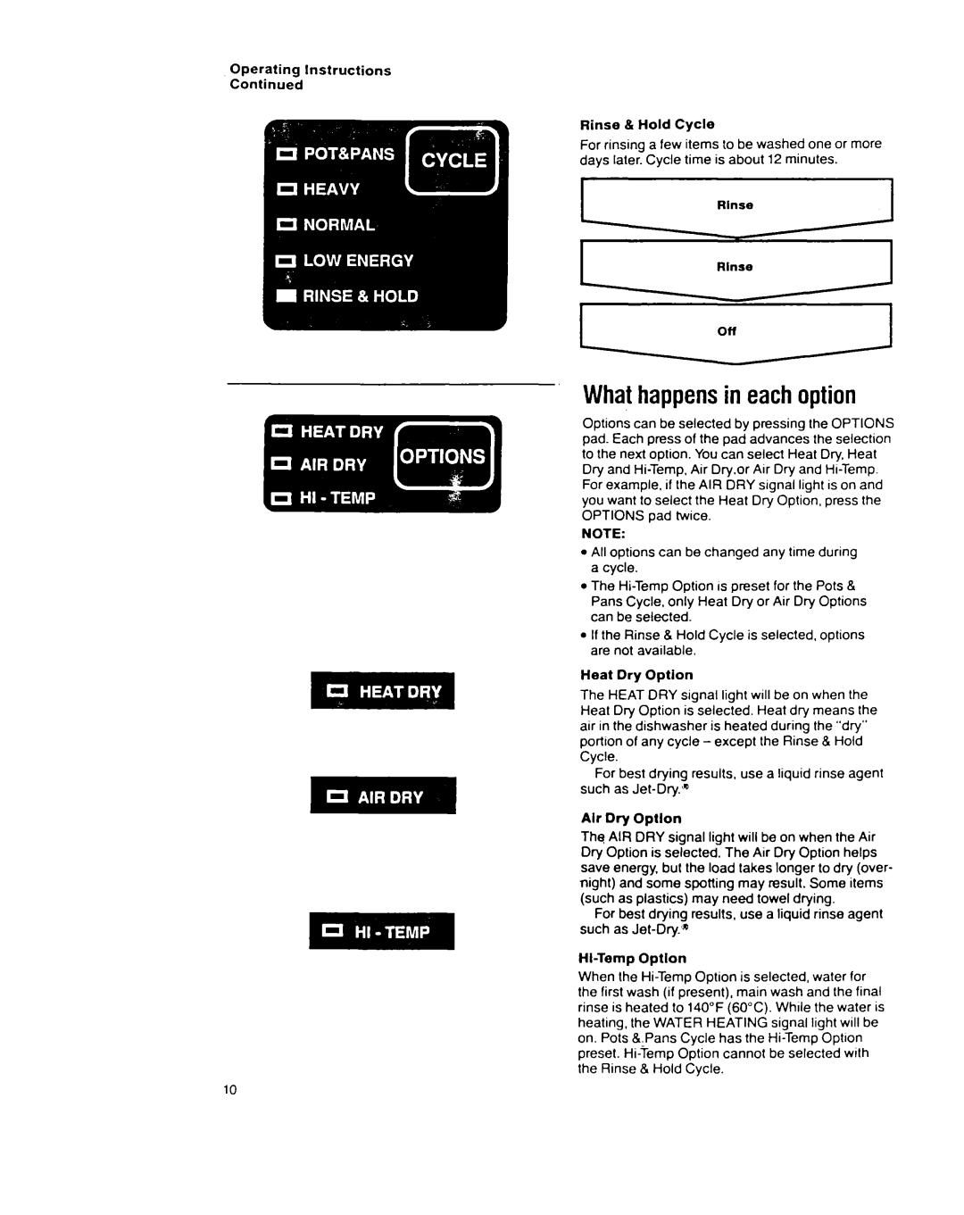 Whirlpool 9200 SERIES manual Whathappensin each option 