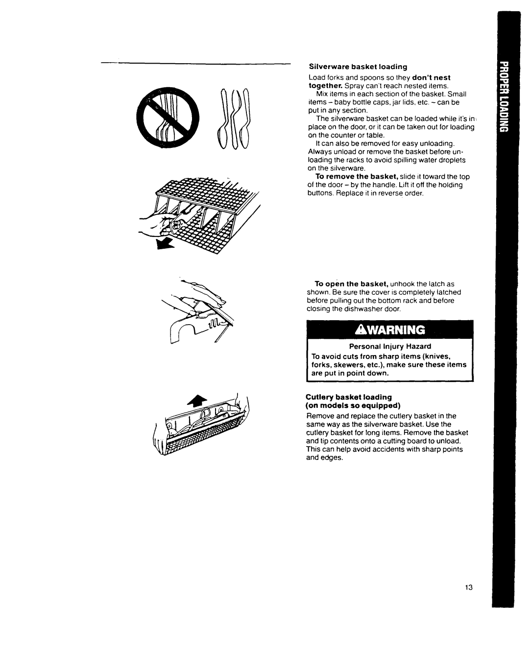 Whirlpool 9200 SERIES manual Silverware basket loading 