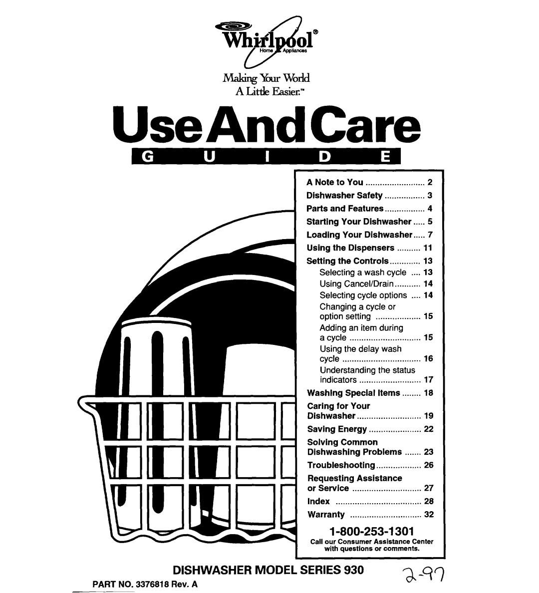 Whirlpool 930 warranty Washing Special, Caring For Your, Saving, Problems, Requesting Assistance, Index Warranty 