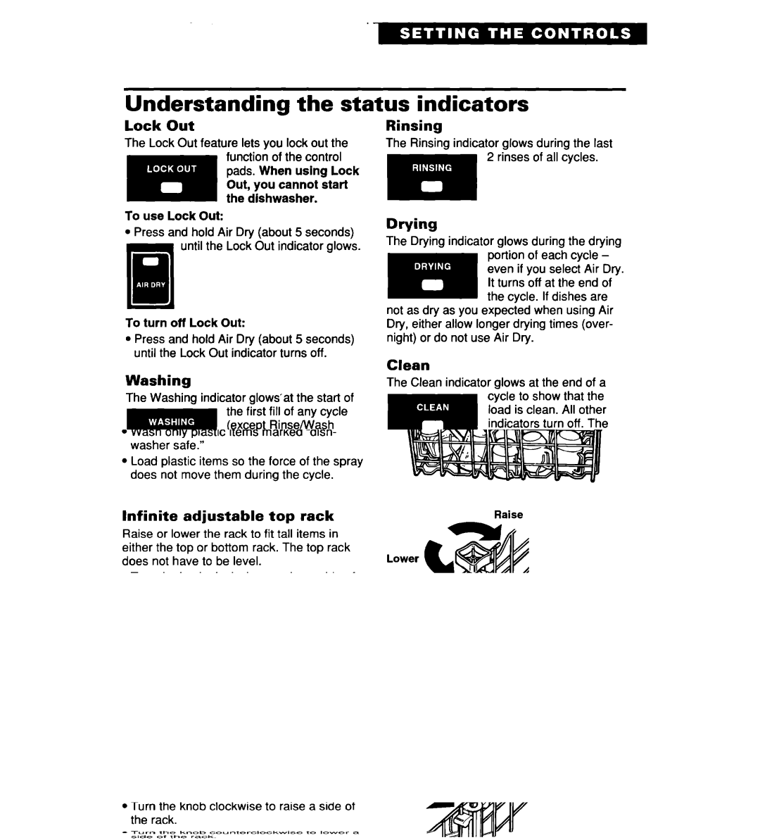 Whirlpool 930 warranty Understanding the status indicators 