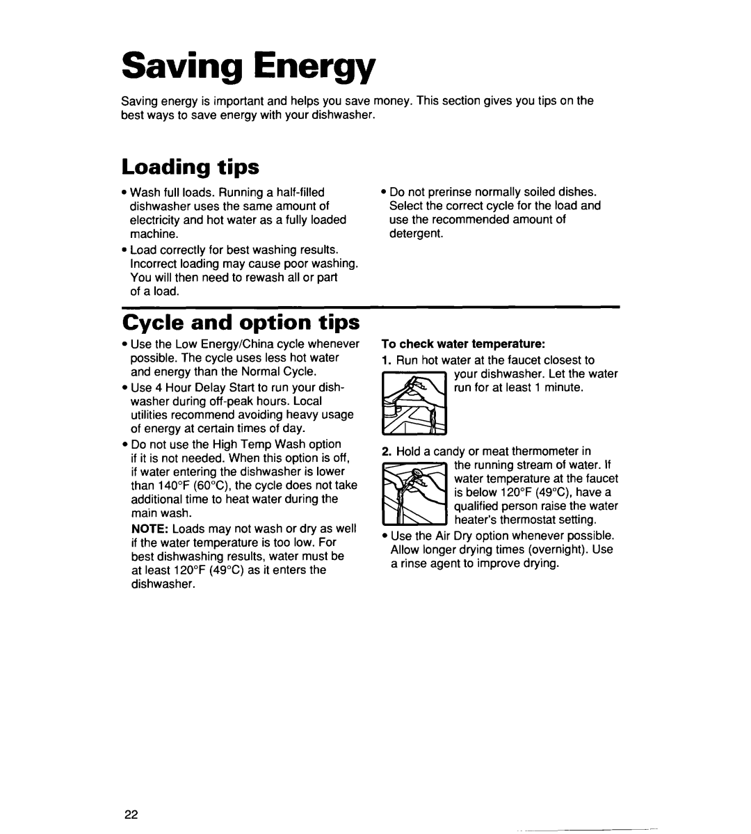 Whirlpool 930 warranty Saving Energy, Loading tips, Cycle and option tips, To check water temperature 