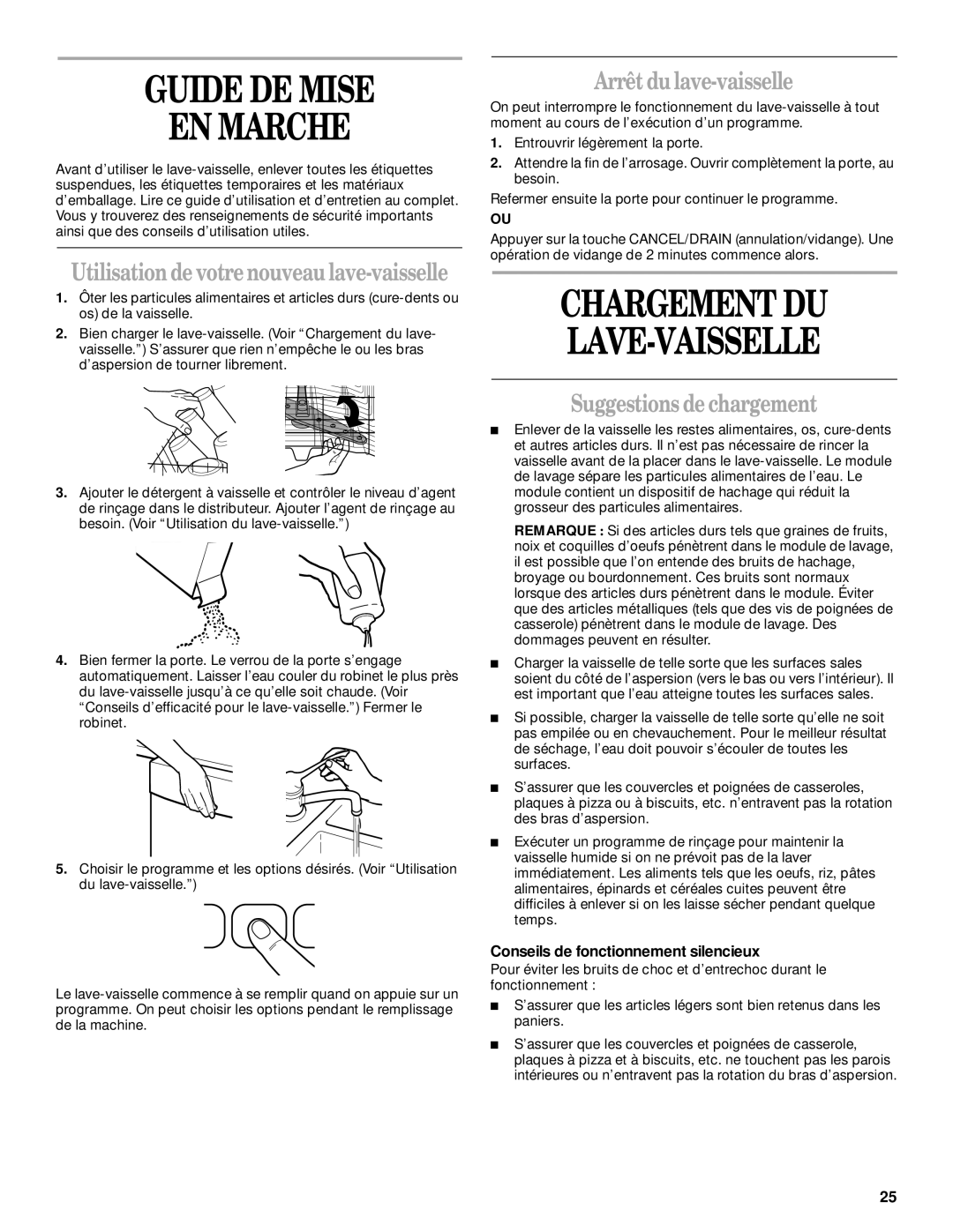 Whirlpool 931 Guide De Mise En Marche, Chargement Du Lave-Vaisselle, Arrêt du lave-vaisselle, Suggestions de chargement 