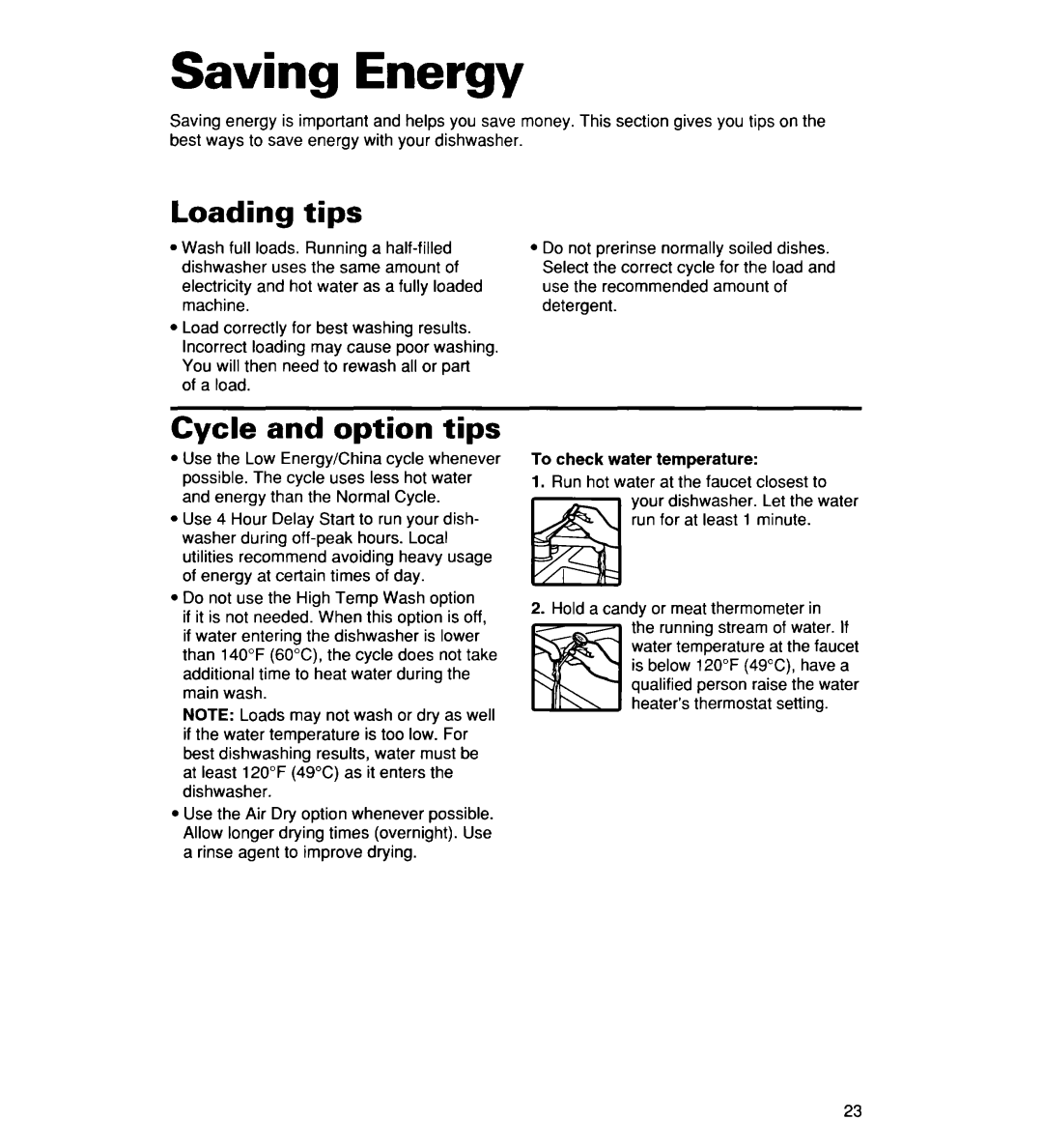 Whirlpool 930 Series, 935 Series, 927 Series warranty Saving Energy, Loading tips, Cycle and option tips 