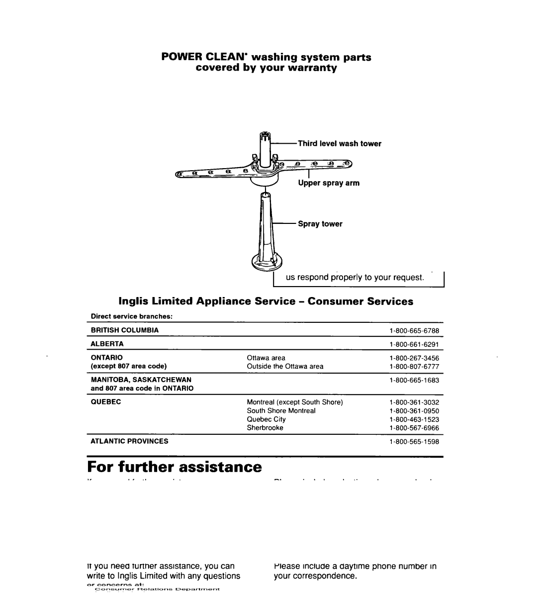 Whirlpool 930 Series, 935 Series, 927 Series Power CLEAN* washing system parts covered by your warranty 