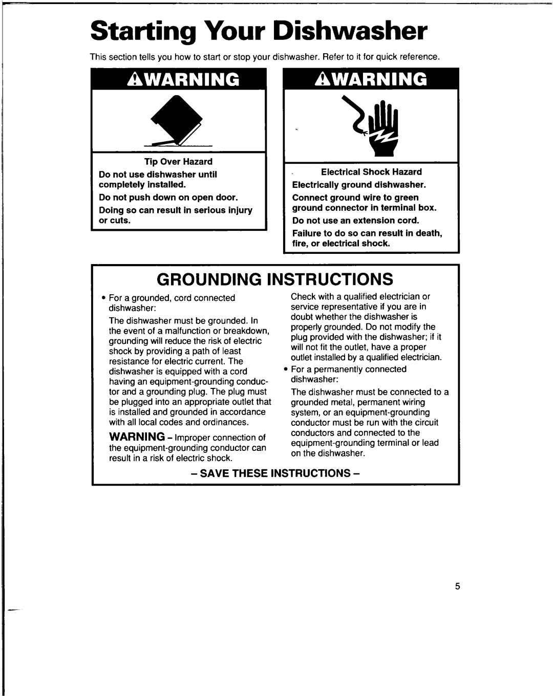 Whirlpool 930 Series, 935 Series, 927 Series warranty Starting Your Dishwasher, Instructions 