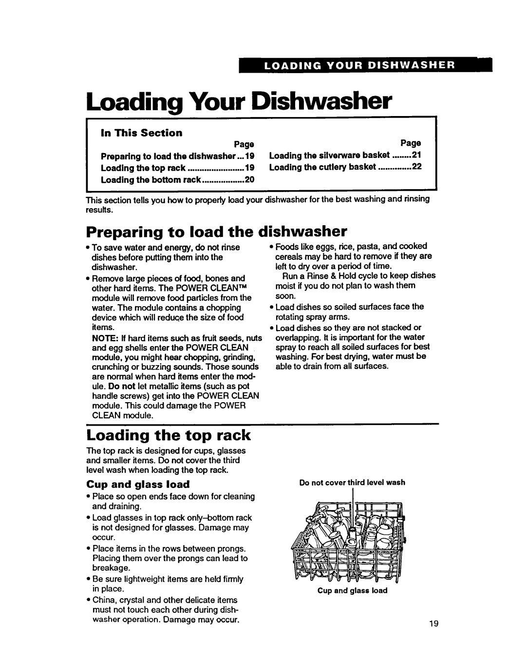 Whirlpool 9400 warranty Loading Your Dishwasher, Preparing to load the dishwasher, Loading the top rack, This Section 