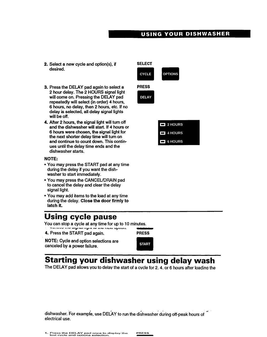 Whirlpool 9400 warranty Using cycle pause, Lights 