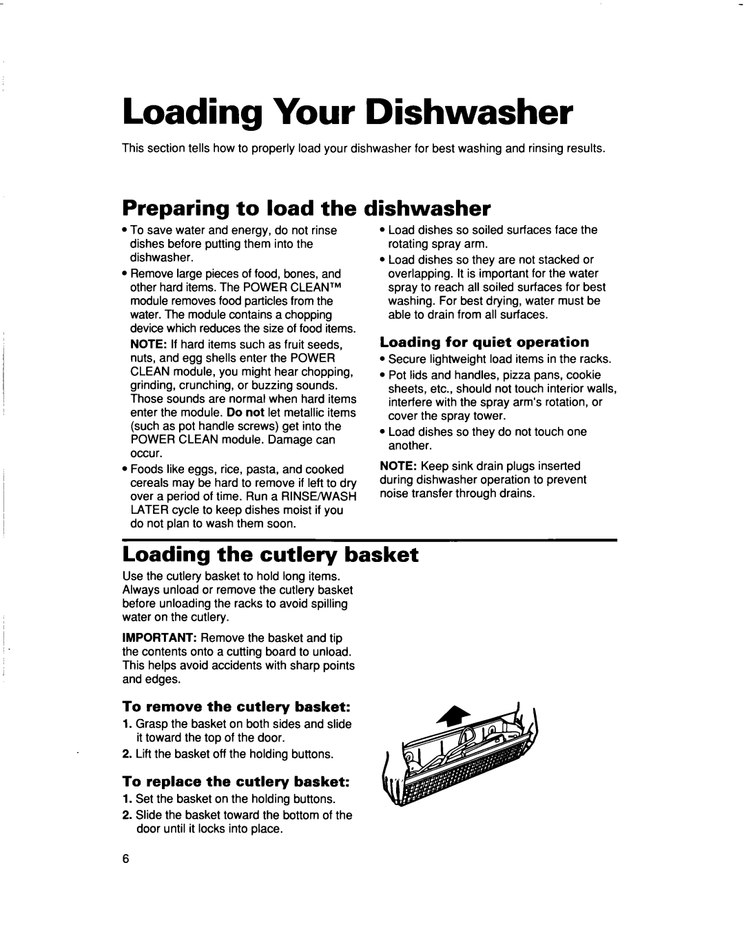 Whirlpool 960 Series warranty Loading Your Dishwasher, Preparing to load the, dishwasher, Loading the cutlery basket 