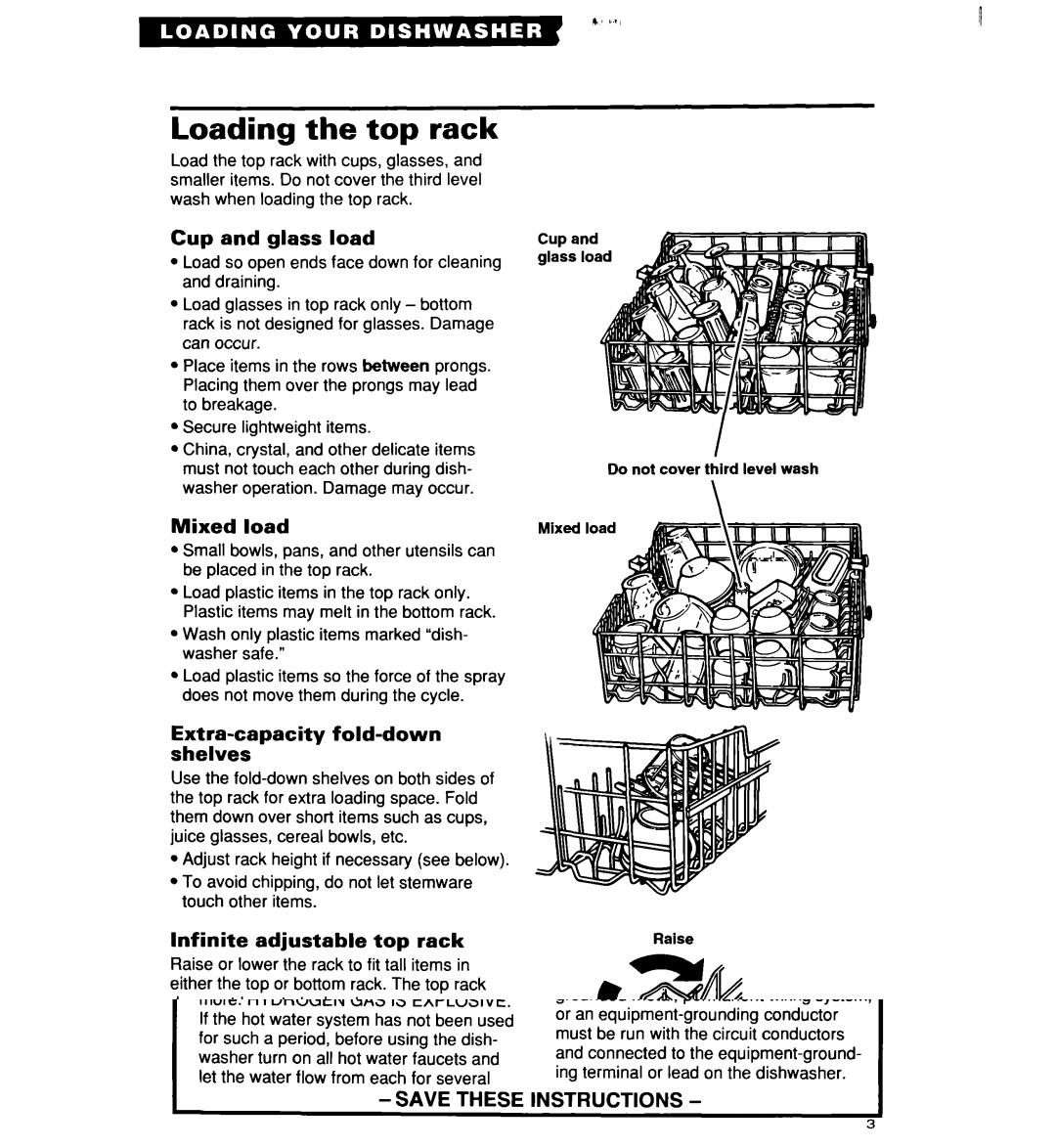 Whirlpool 960 Loading the top rack, Cup and glass load, Extra-capacity fold-down shelves, Infinite Adjustable Top Rack 