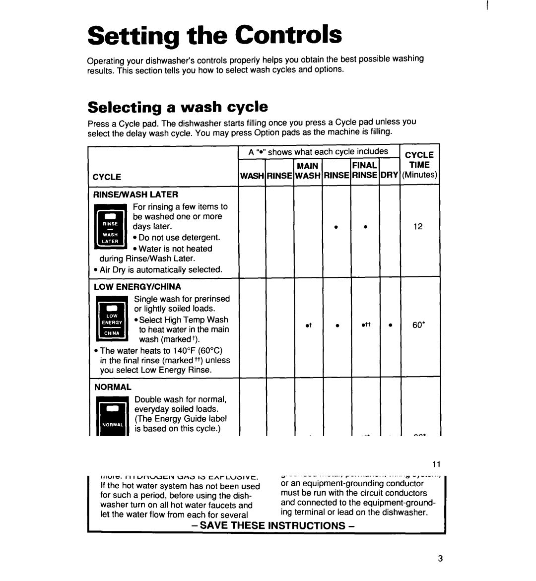 Whirlpool 960 warranty Setting the Controls, Selecting a wash cycle 