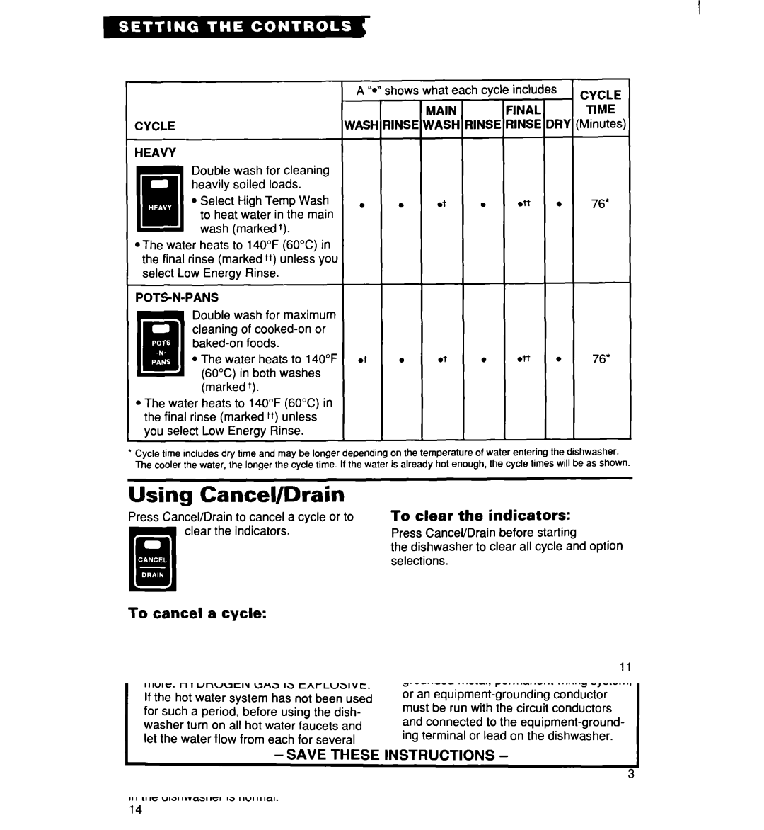 Whirlpool 960 warranty Using Cancel/Drain, To clear the indicators, To cancel a cycle 