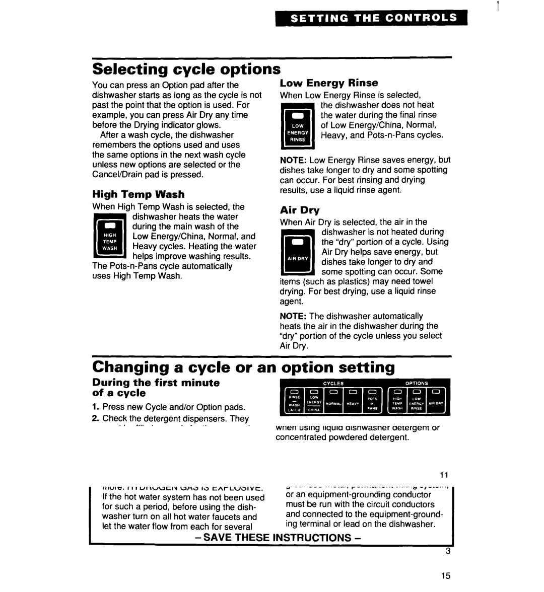 Whirlpool 960 warranty Selecting cycle option, Changing a cycle or an option setting 