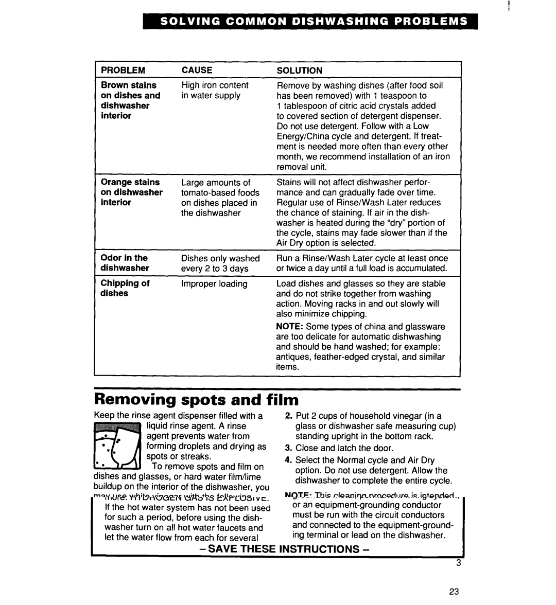 Whirlpool 960 warranty Removing spots and film, Cause 