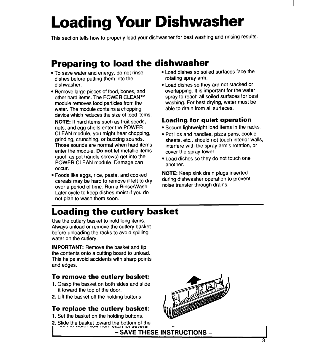 Whirlpool 960 warranty Loading Your Dishwasher, Preparing to load, Loading the cutlery basket 