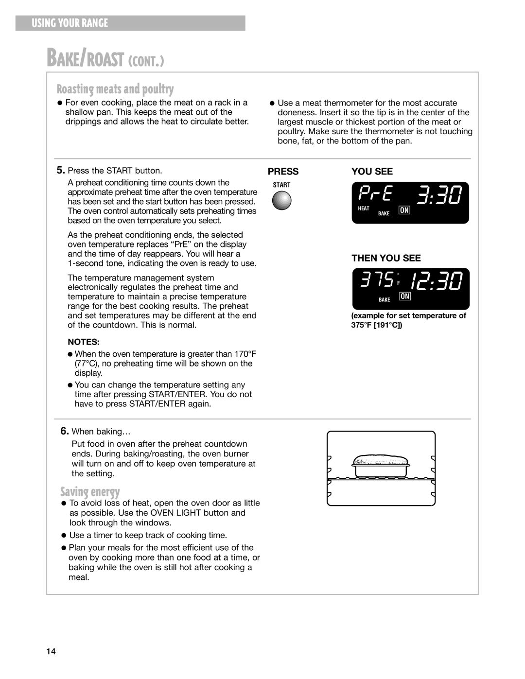 Whirlpool 9753051 manual Roasting meats and poultry, Saving energy 