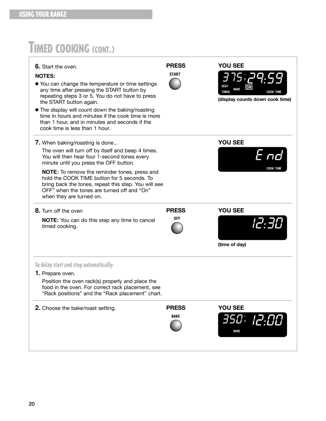 Whirlpool 9753051 manual Timed Cooking 