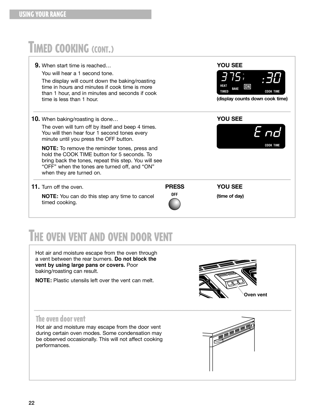Whirlpool 9753051 manual Oven Vent and Oven Door Vent, Oven door vent 