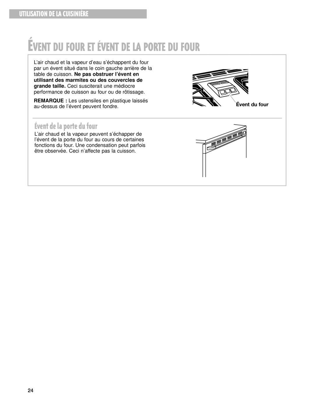 Whirlpool 9753051 manual ƑVENT DU Four ET ƒVENT DE LA Porte DU Four, Ƒvent de la porte du four 