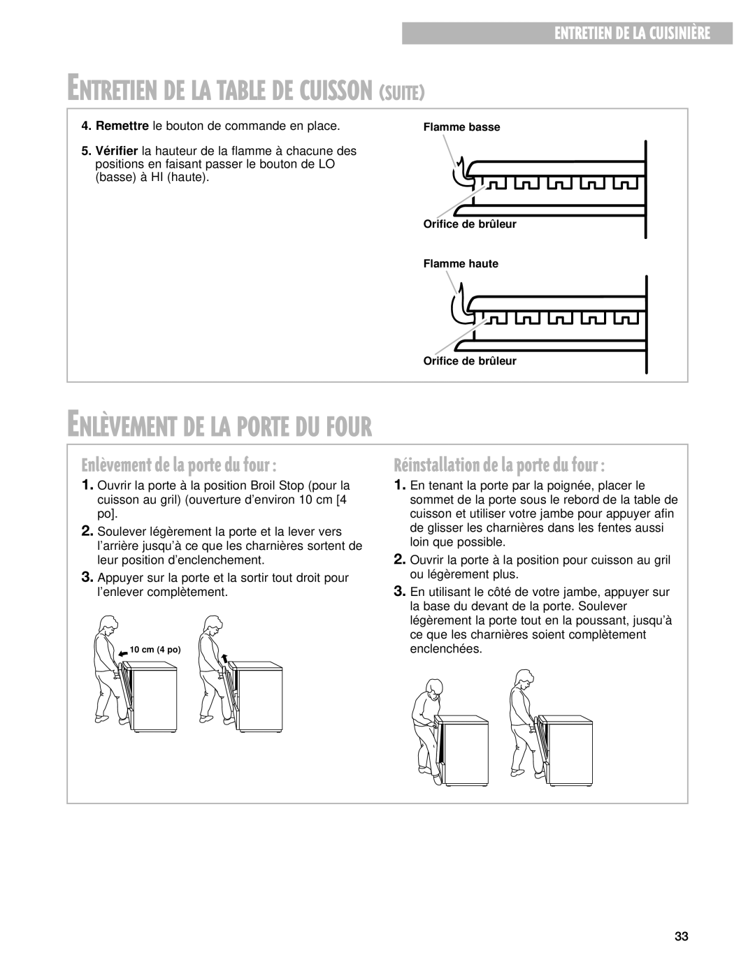 Whirlpool 9753051 manual ENLéVEMENT DE LA Porte DU Four, Remettre le bouton de commande en place 