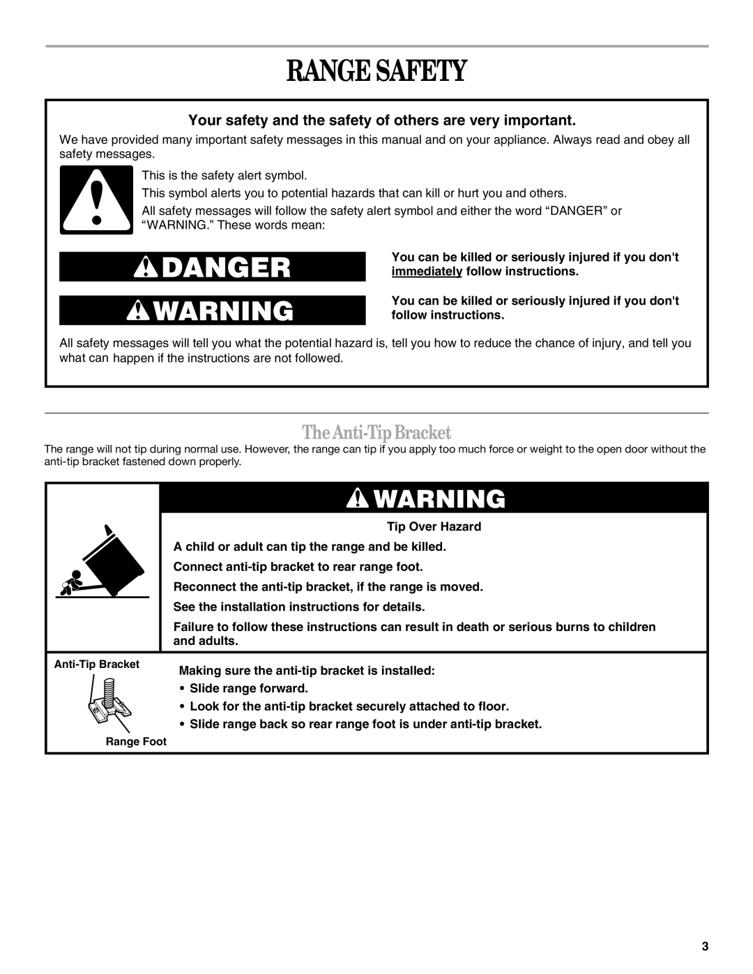 Whirlpool 9753313B manual Range Safety, TheAnti-TipBracket 