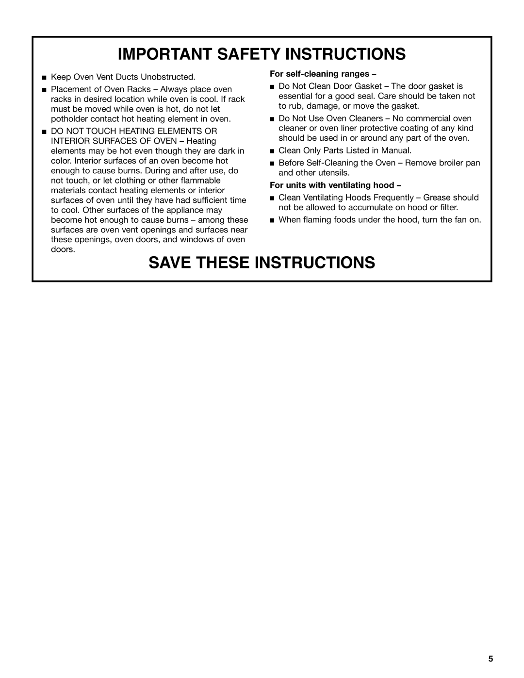 Whirlpool 9754384 manual For self-cleaning ranges, For units with ventilating hood 