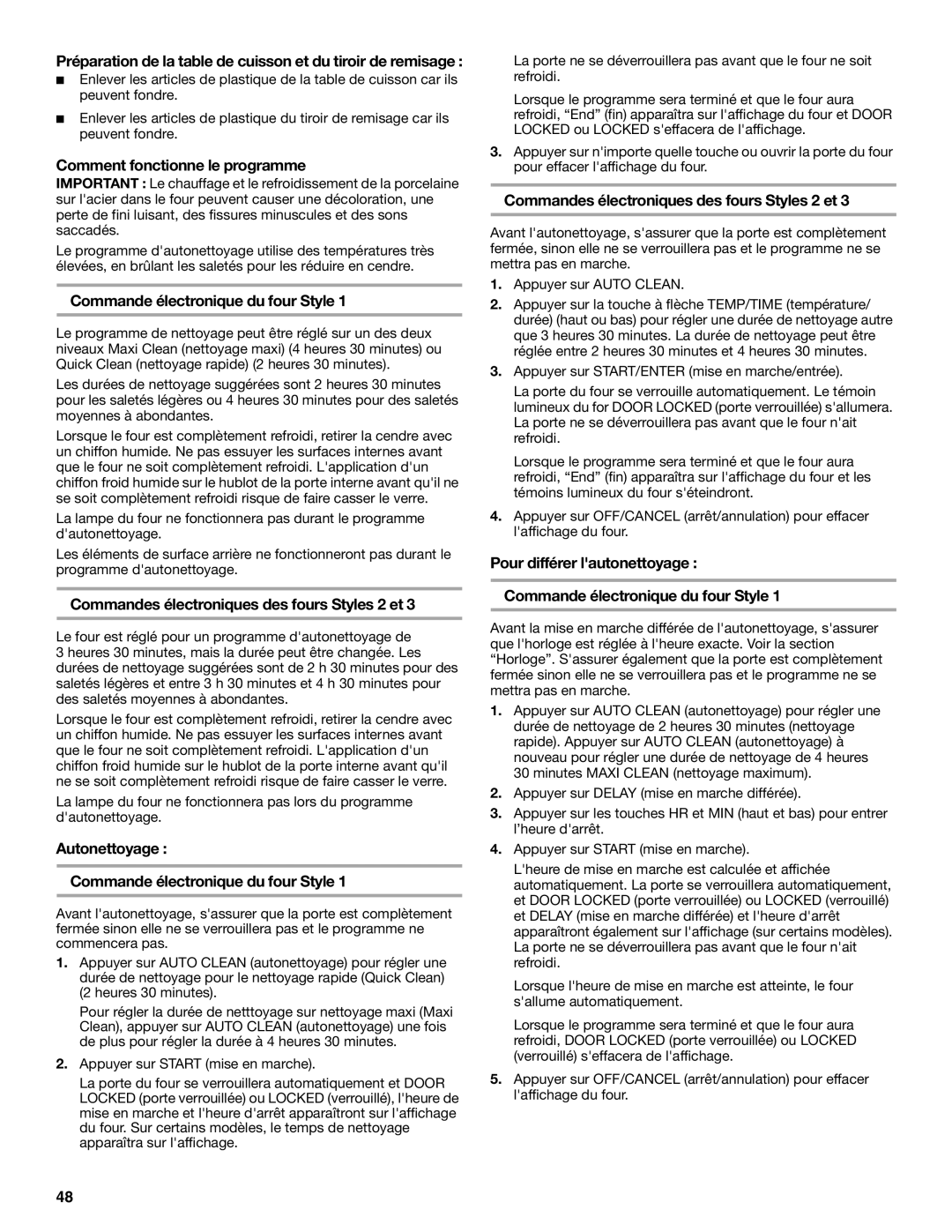 Whirlpool 9758899 manual Comment fonctionne le programme, Autonettoyage Commande électronique du four Style 