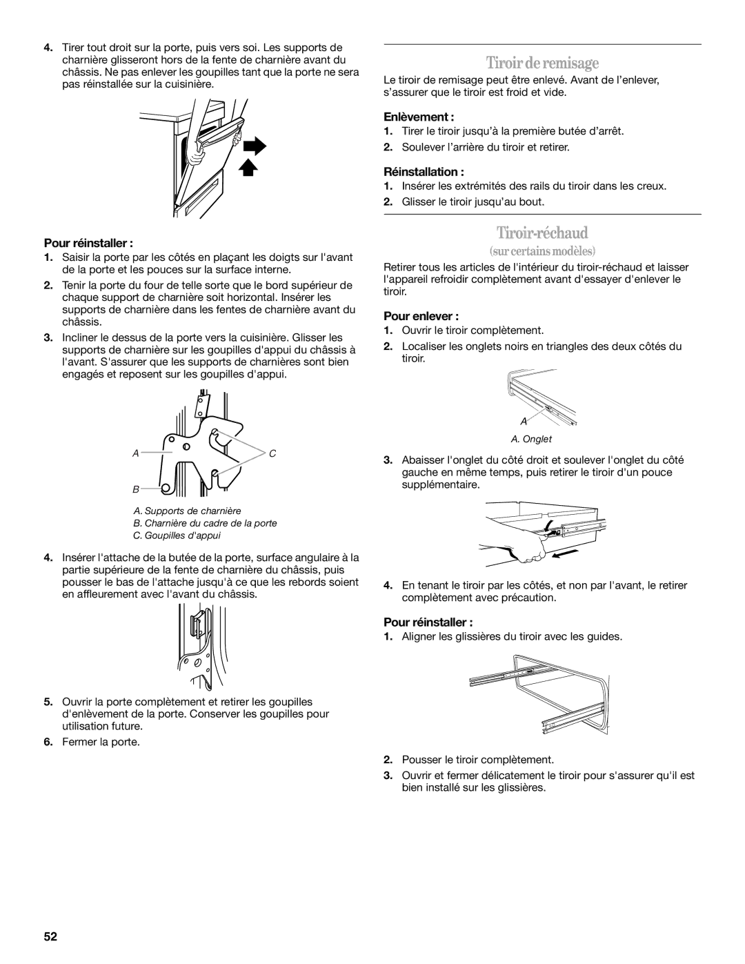 Whirlpool 9758899 manual Tiroirderemisage, Enlèvement 