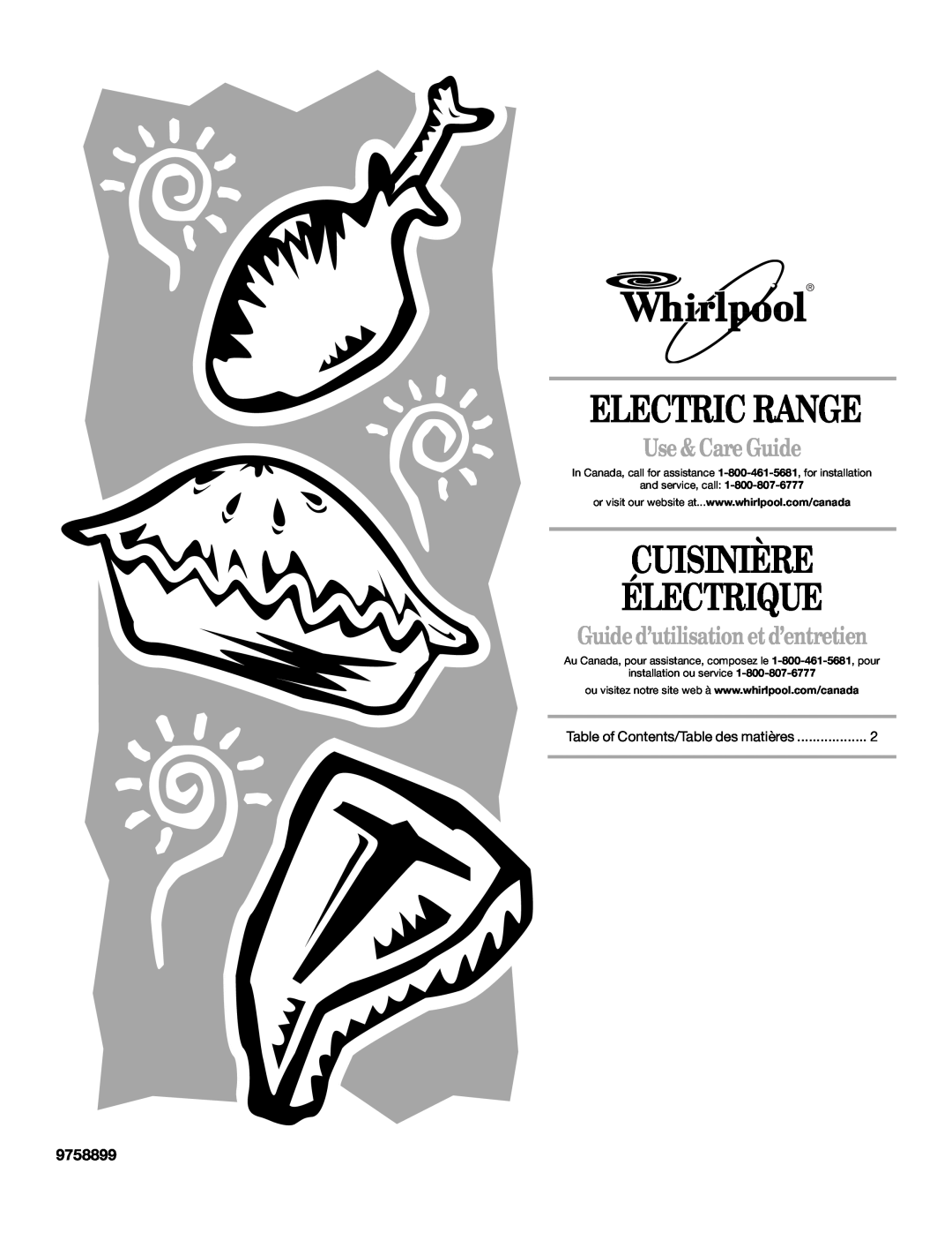 Whirlpool 9758899 manual Use & Care Guide, Guide d’utilisation etd’entretien, Electric Range, Cuisinière Électrique 