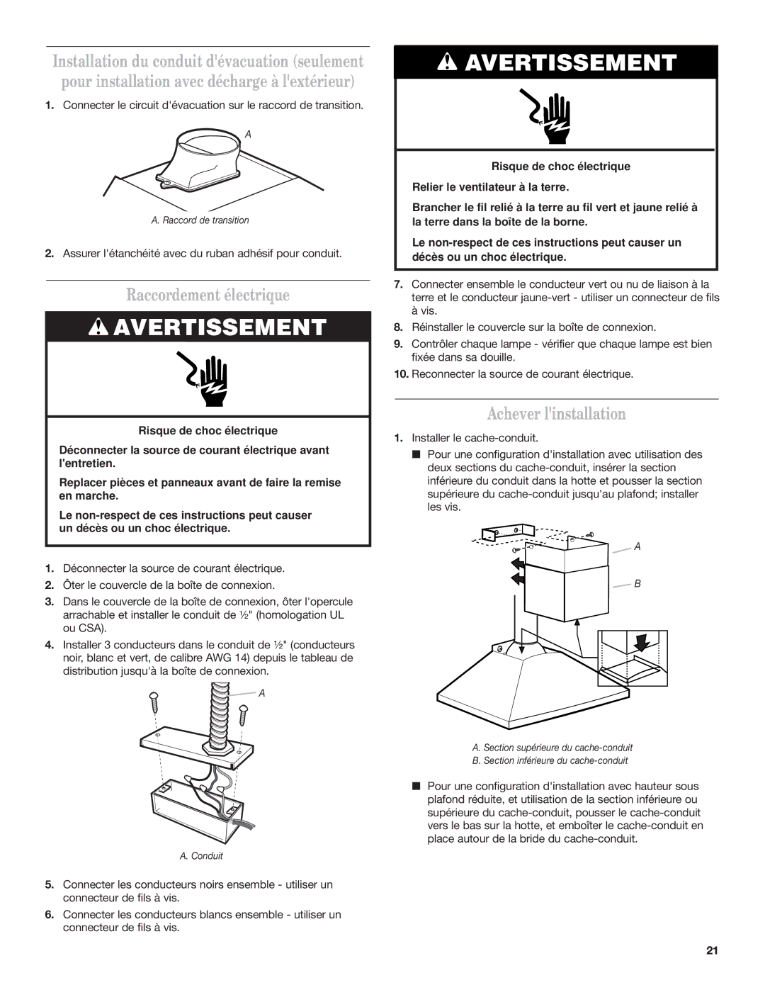 Whirlpool 9760266 installation instructions Raccordement électrique, Achever linstallation 