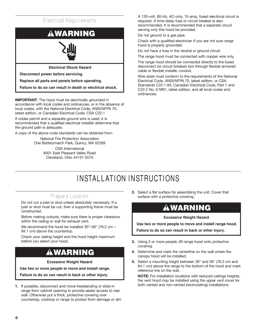 Whirlpool 9760266 installation instructions Installation Instructions, Electrical Requirements, Prepare Location 