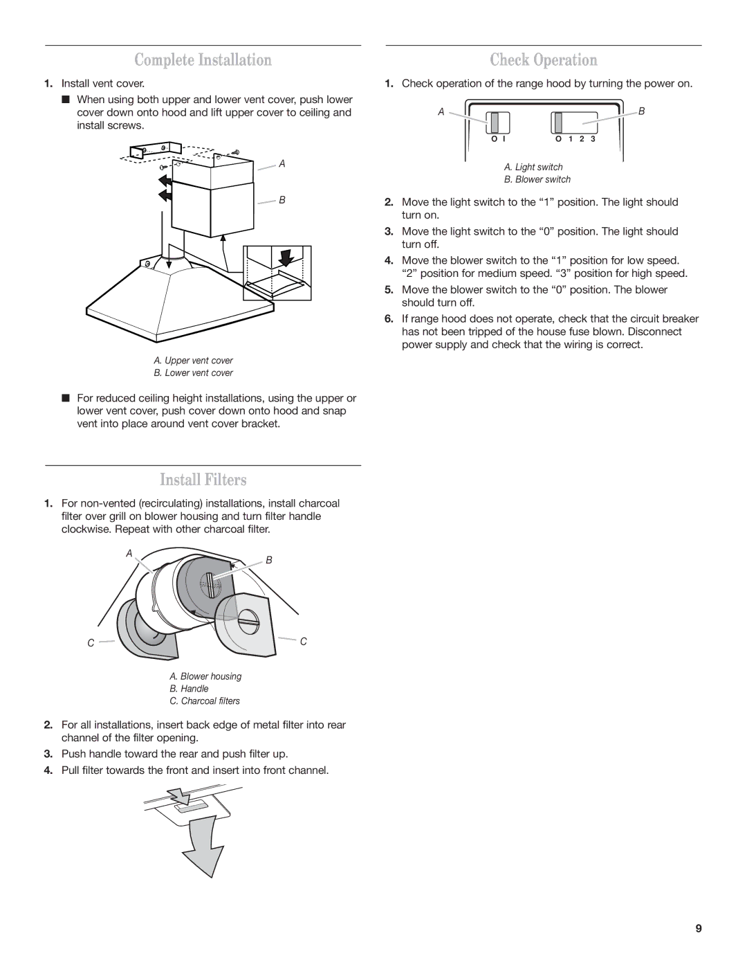 Whirlpool 9760266 installation instructions Complete Installation, Install Filters, Check Operation 