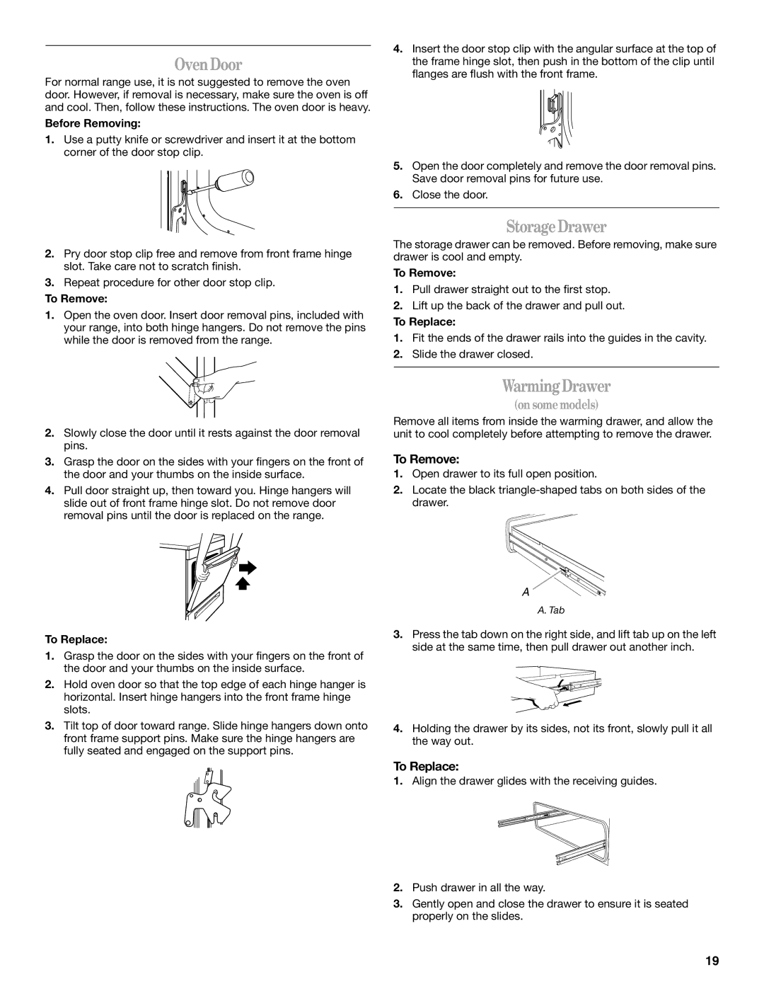 Whirlpool 9761040 manual Oven Door, Storage Drawer, To Remove 