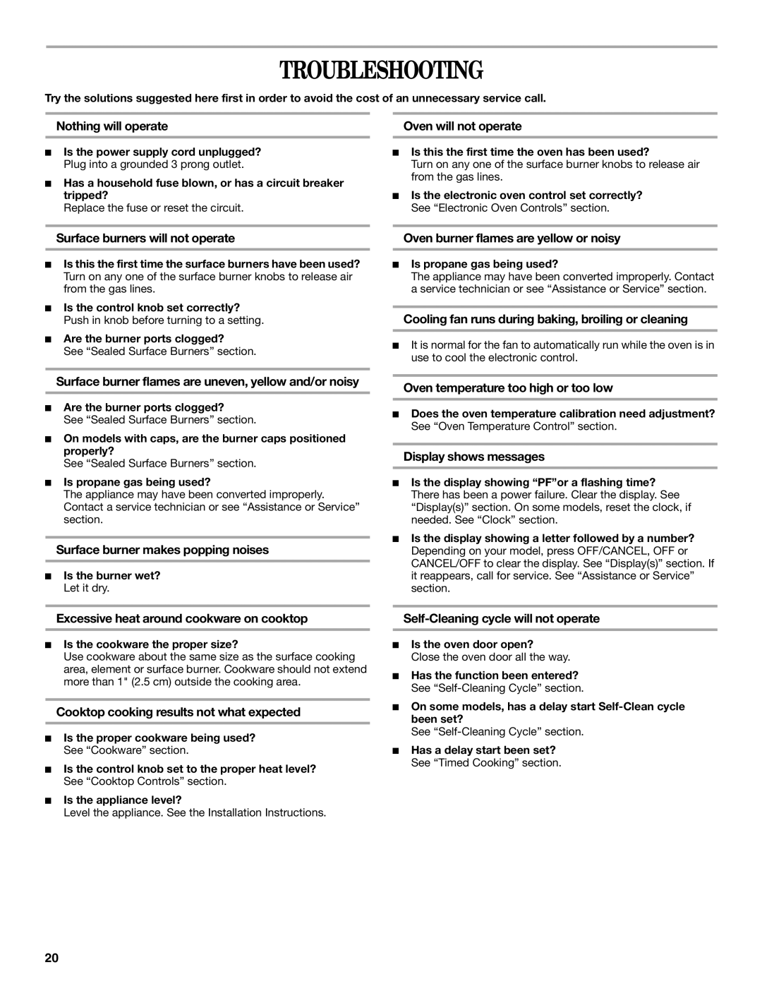 Whirlpool 9761040 manual Troubleshooting 