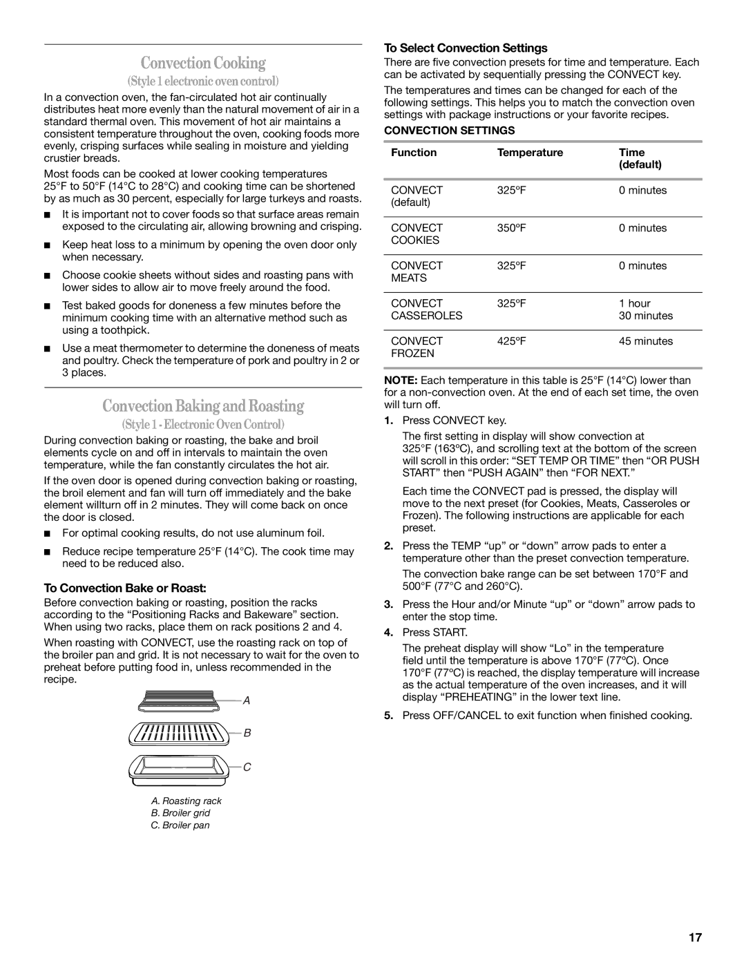 Whirlpool 9761862 manual ConvectionCooking, ConvectionBakingandRoasting, Style1electronicovencontrol 