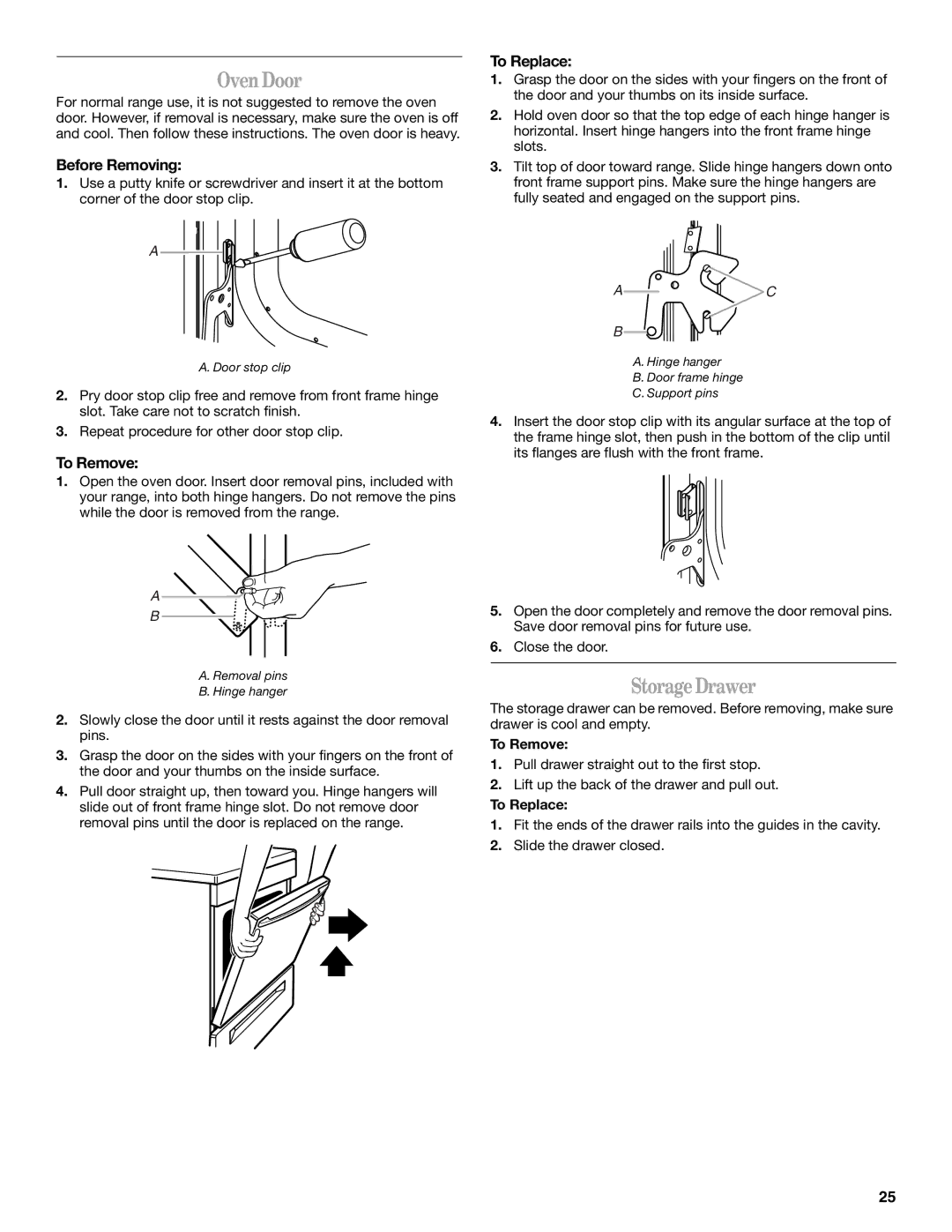 Whirlpool 9761862 manual Oven Door, StorageDrawer, Before Removing, To Remove 