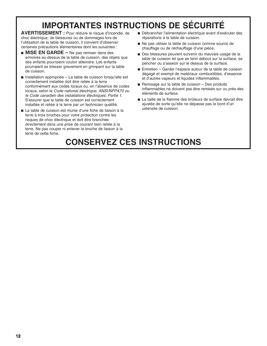 Whirlpool 9761890 manual Importantes Instructions De Sécurité, Conservez Ces Instructions 