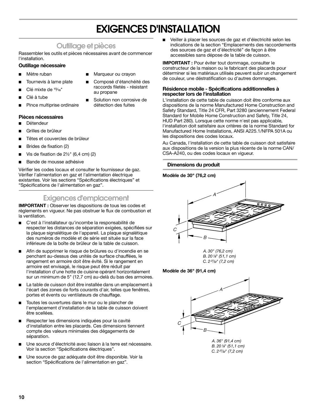 Whirlpool 9761893A installation instructions Exigences Dinstallation, Outillage et pièces, Exigences demplacement 