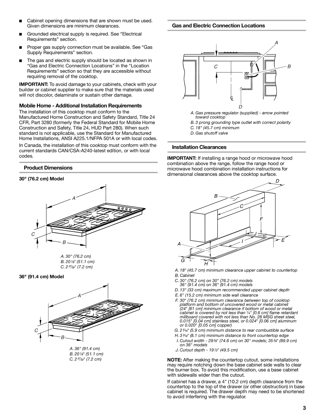 Whirlpool 9761893A Mobile Home Additional Installation Requirements, Product Dimensions, Installation Clearances 