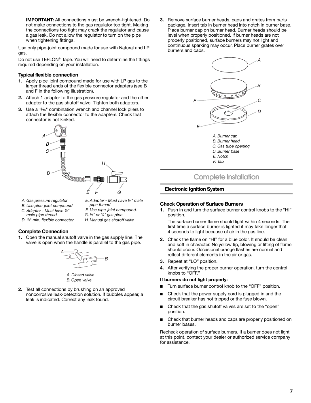 Whirlpool 9761893A installation instructions Complete Installation, Typical flexible connection, Complete Connection 