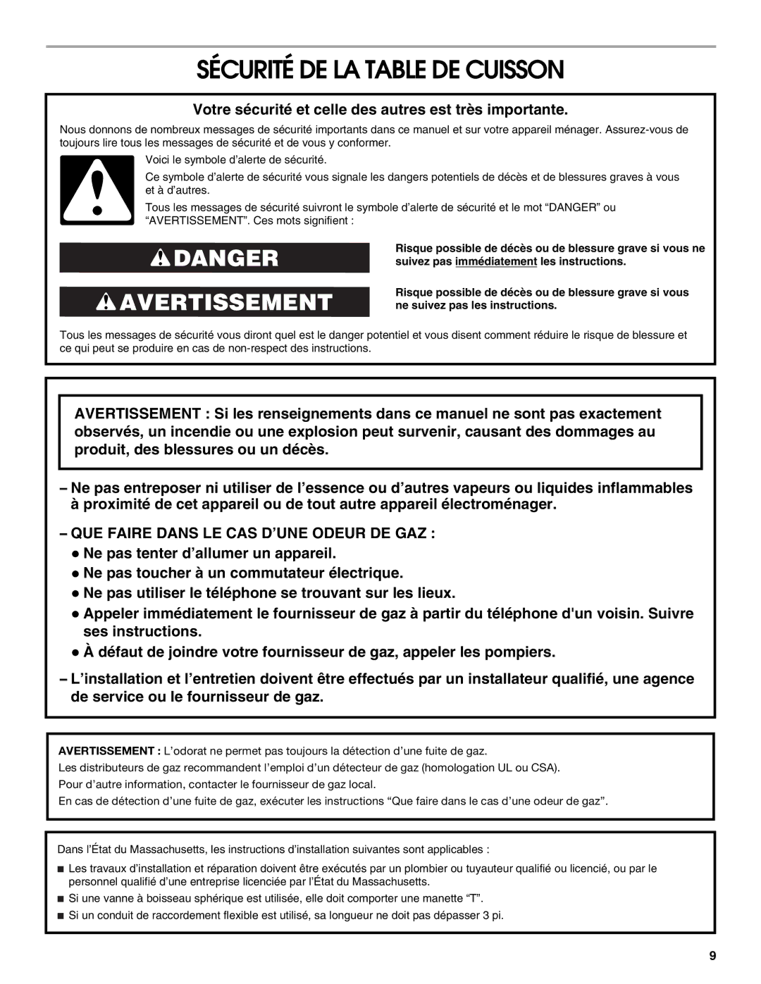 Whirlpool 9761893A Sécurité DE LA Table DE Cuisson, Votre sécurité et celle des autres est très importante 