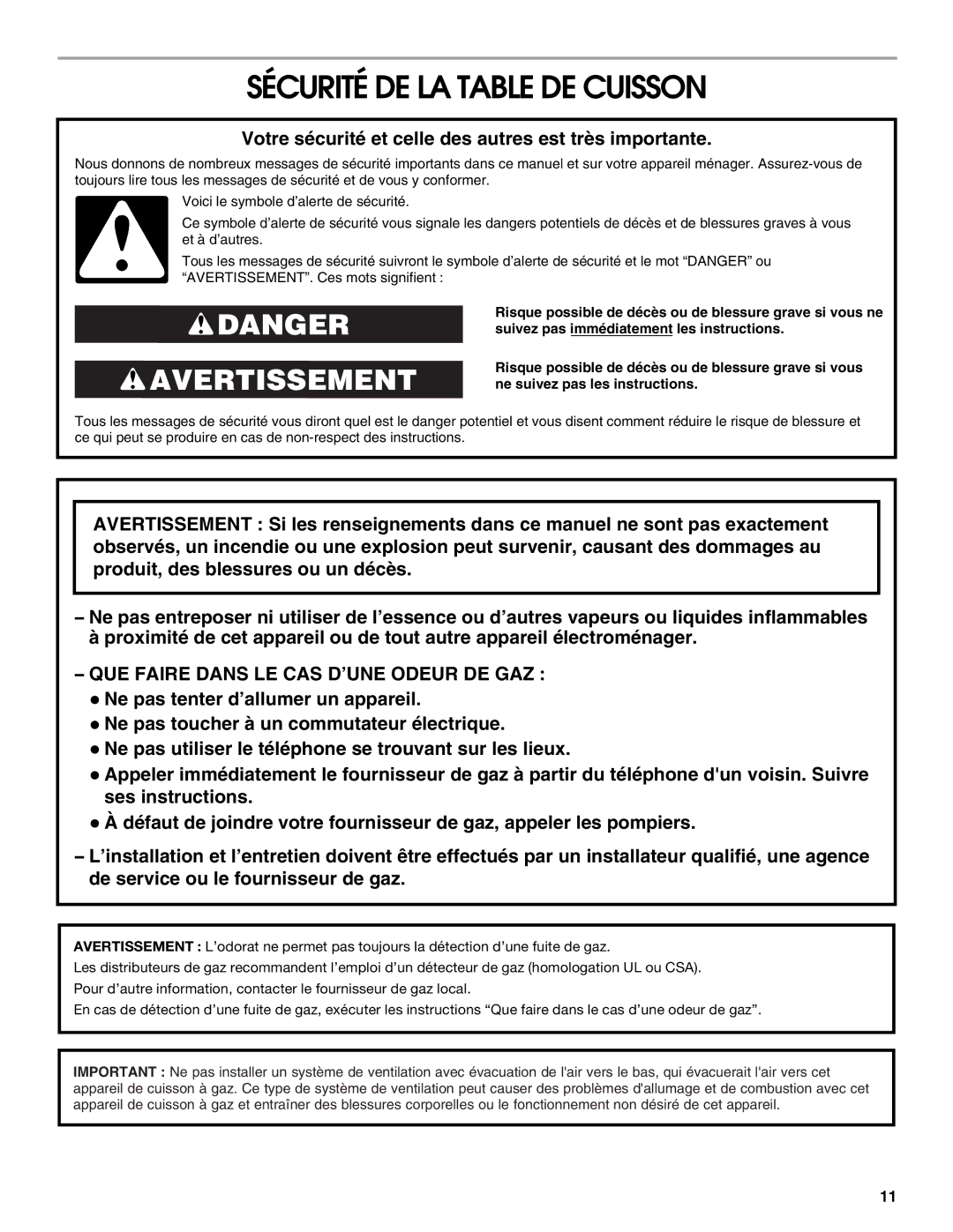 Whirlpool 9761893B Sécurité DE LA Table DE Cuisson, Votre sécurité et celle des autres est très importante 