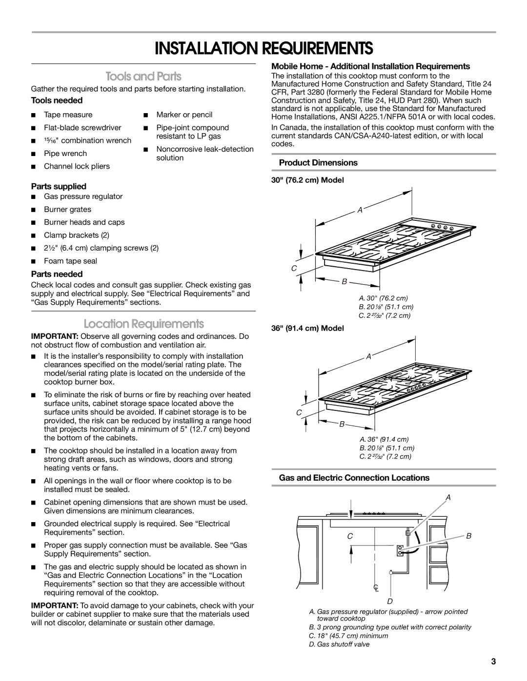 Whirlpool 9761893B installation instructions Installation Requirements, Tools and Parts, Location Requirements 