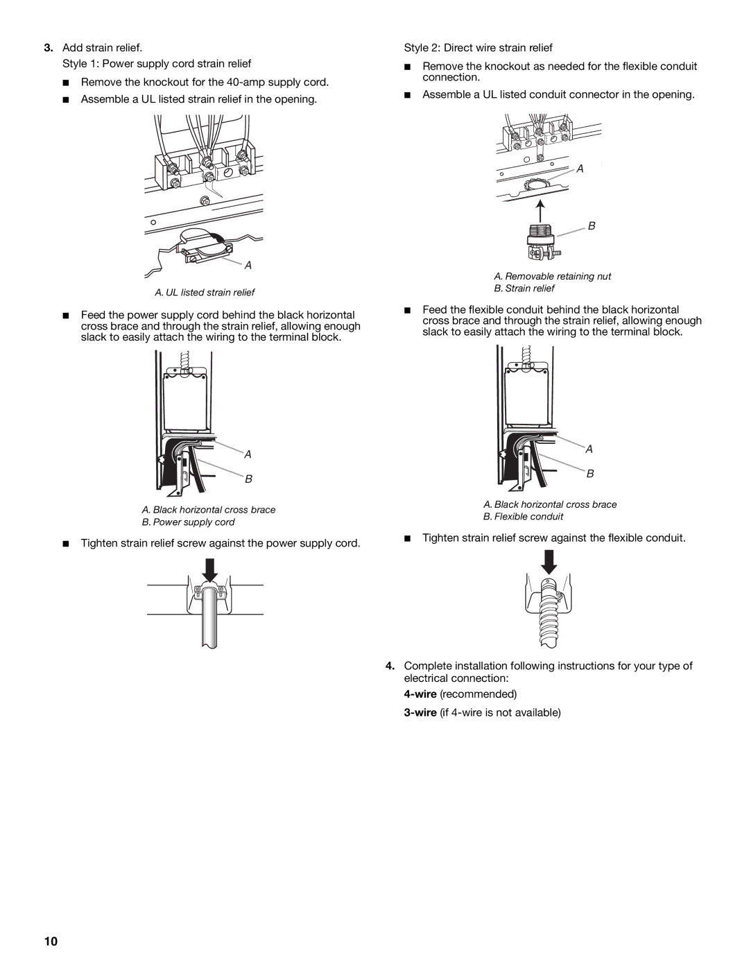 Whirlpool 9762035A installation instructions Black horizontal cross brace Power supply cord 