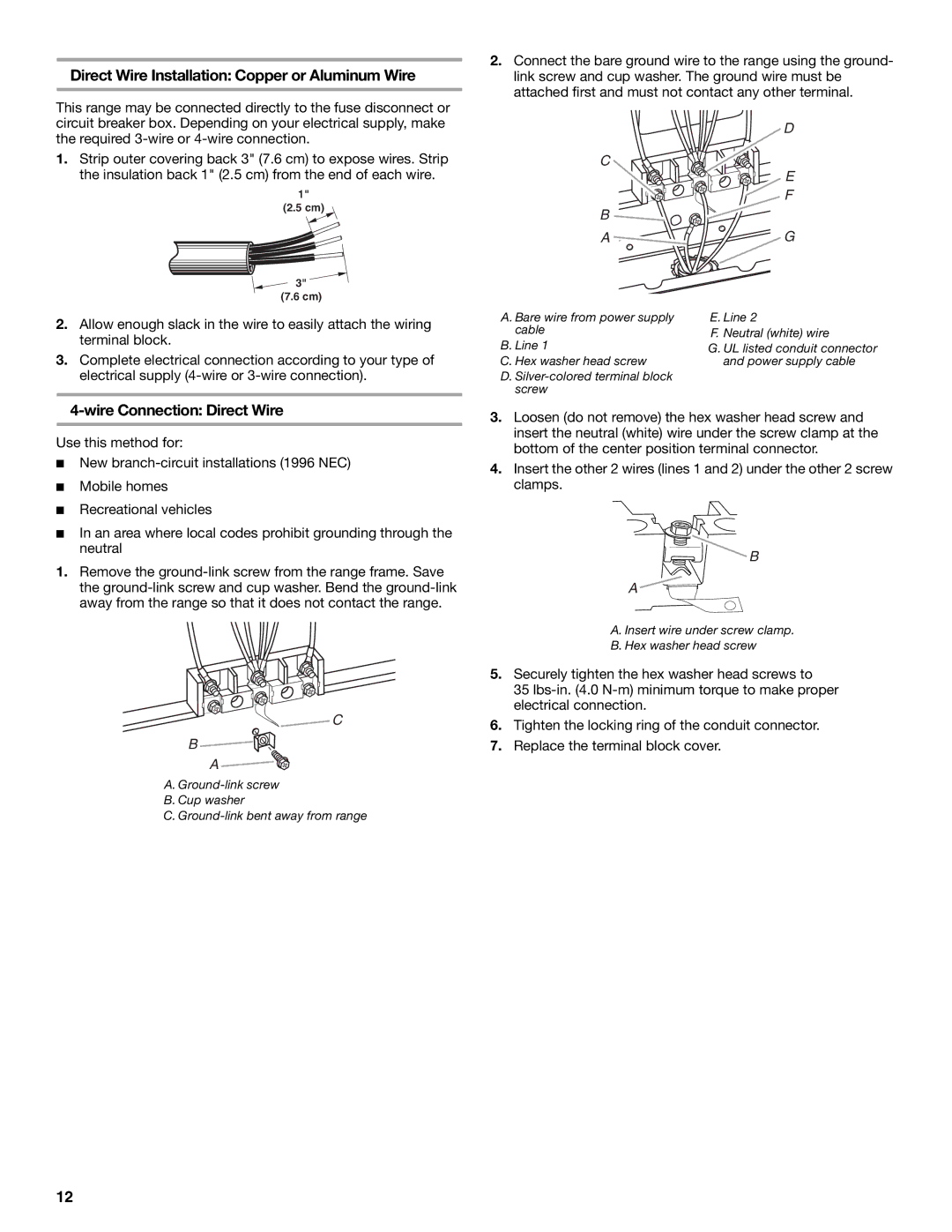 Whirlpool 9762035A installation instructions Direct Wire Installation Copper or Aluminum Wire, Wire Connection Direct Wire 